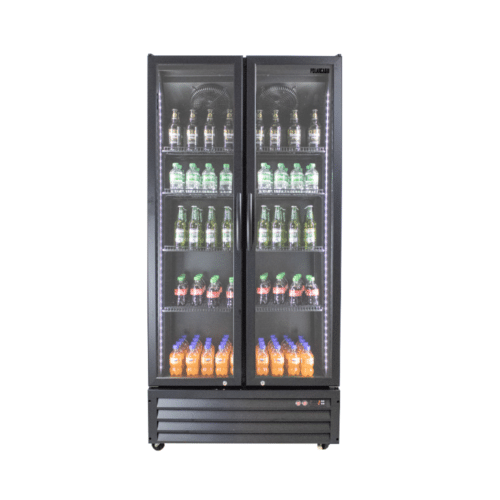 PolarCab Black Double Glass Door Upright Fridge